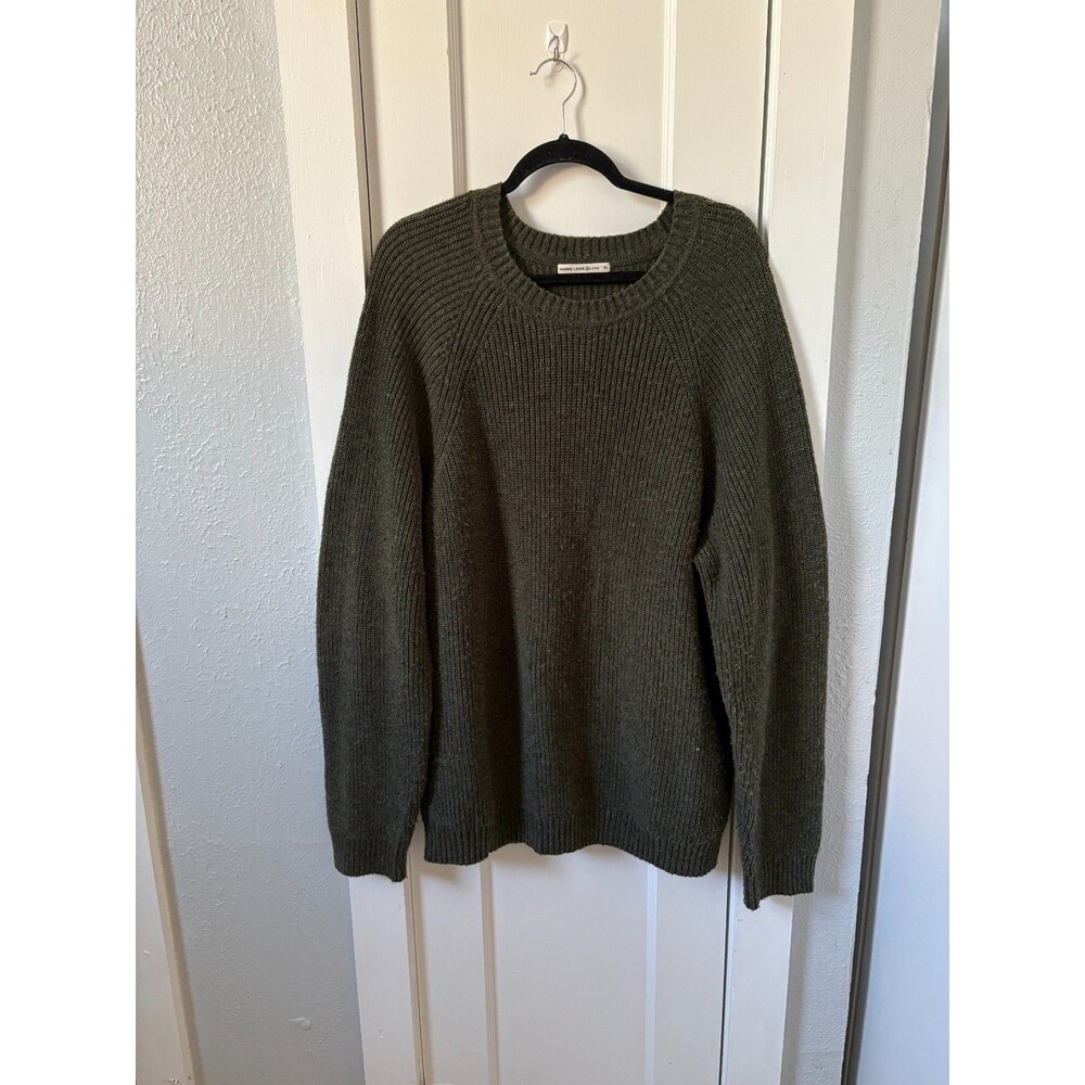 Marine Layer Re-Spun Crewneck Raglan Chunky Knit Sweater Olive Green Men's XL